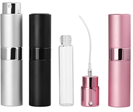 8ML Vaporisateur Parfum Vide,3 Pièces Mini Flacon Voyage Rechargeable,Portable Réutilisable Vaporisateur de Poche Bouteille(Rose + Argent + Noir)
