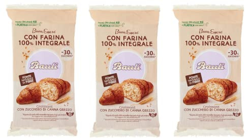 3x Bauli Cornetti con Farina Integrale e Zucchero di Canna Grezzo Croissant mit Vollkornmehl und Rohrohrzucker Packung à 222g, Jede Packung enthält 6 Croissants à 37g