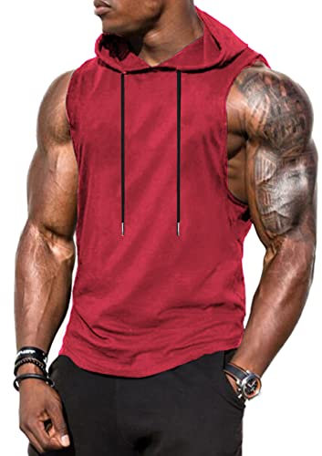 Babioboa Sports Herren Tank Top Ärmelloser Workout Sport Fitness Hoodie Muskelshirt für Gym Training Rot M