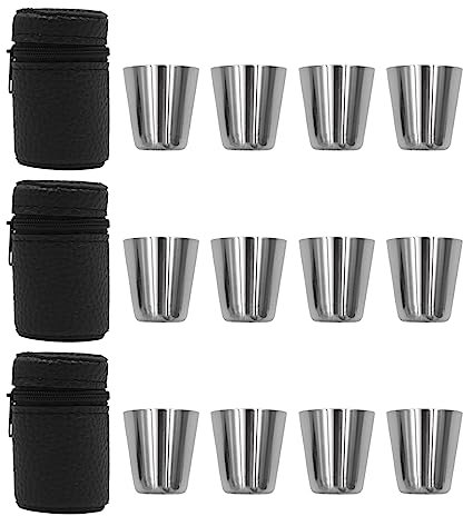 VOANZO 12 STÜCKE Tragbare Metallbecher Edelstahl Campingbecher Schnapsglas mit Becherhüllen für Camping Picknicks Wandern - 30 ml