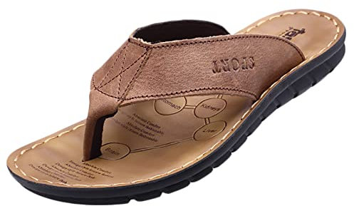 Youthful flying Infradito Pelle Uomo Estive Comode Ciabatte Spiaggia Piscina Sandali Cuoio Antiscivolo Gomma Suole(Size:42 EU,Color:Khaki)