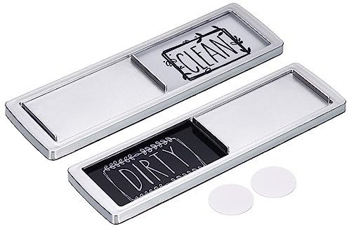 sourcing map Dishwasher Magnet Clean Dirty Sign Silver Framed Rectangle Black-White,Optional Gum,Magnetic for Dishwasher Kitchen Accessories Indication