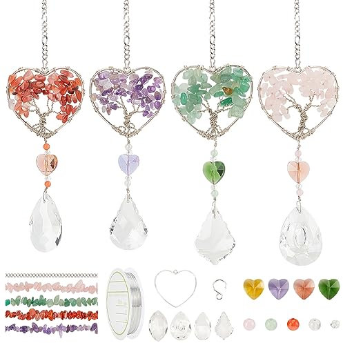 ORIGACH 4 Packung DIY Baum des Lebens Sonnenfänger Kit für Fenster, Liebe Baum des Lebens Kristall Anhänger Sonnenfänger Fenster hängende Dekoration Meditation Ornamente für Haus Garten Dekor
