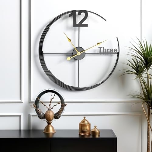 Yumyolk Wanduhr groß rund Metall geräuschlos Nicht tickend batteriebetrieben, 60cm, 24 Zoll arabische Ziffern, Uhren für Wohnzimmer, Schlafzimmer, Küchen wanduhr Dekoration