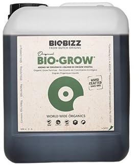 GROWMANIA Bio Grow Dünger von BioBizz 5 L + Boost Up Probe von Up Nutrients + Messbecher | 100% Organischer Dünger für die Wachstumsphase von Pflanzen und Kulturen | Substrat für alle Bodenarten