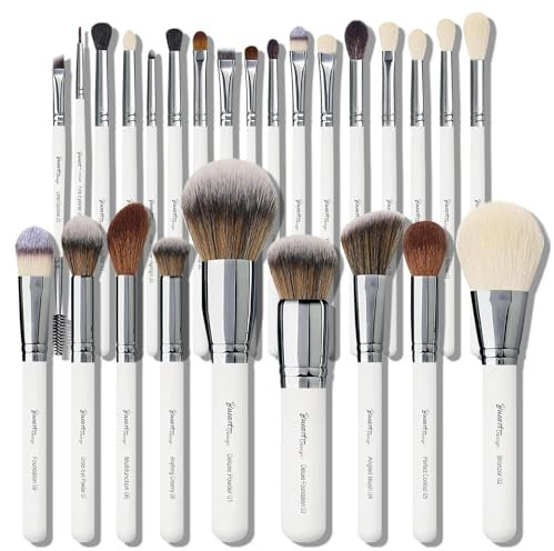 Lot de 26 pinceaux de maquillage professionnels en poils de chèvre naturels avec fond de teint, poudre, blush, anti-cernes, estompeur, fard à paupières, contour, pinceau de maquillage