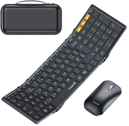 ProtoArc Foldable Keyboard and Mouse Combo, Folding Bluetooth Keyboard Mouse for Travel, 2.4G+Dual Bluetooth, Full-Size Rechargeable Portable, QWERTY UK Layout - Black