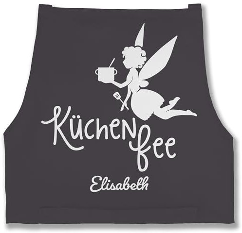 Schürze - Damen Frauen - Küchenfee mit Name I Kochschürze Küchenfee - 85x69 - Anthrazit - personalisierte geschenke küche kochschuerze koch kochschürzen küchenfee+schürze schürtze kochen