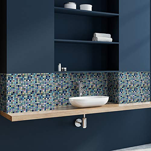 Alwayspon Wandfliesenaufkleber, selbstklebend, wasserdicht, PCV-Spritzschutz, Fliesenaufkleber für Wohnzimmer, Küche, Badezimmer, Heimdekoration, 20 x 20 cm, Blau-Metallic, 30 Stück