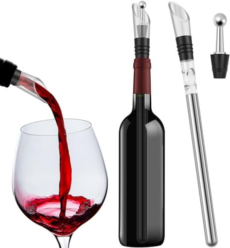 Wine Cooler Stick Set, 3-in-1 Stainless Steel Wine Bottle Chiller Stick with Wine Stopper Built-in Aerator Wine Chiller Fast Cooling Wine Bottle Chiller Rod for Wine Lovers Birthday Gift Women Men