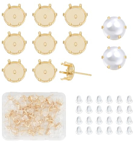 NICENEEDED 50 Stück Krappen-Ohrstecker-Einstellungen, 24 Karat Vergoldete Ohrringe, Krallen-Ohrringpfosten-Komponente Mit Ohrmuttern, DIY-Ohrringe, Schmuckherstellung