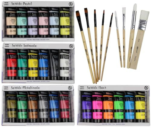 KROWN - Pintura Acrílica 75 ml. Manualidades, No tóxica, Conjunto de Pintura Acrílica para Artistas Principiantes Niños Manualidades Lienzo Madera Cerámica Tela (Kit Acrílicos)