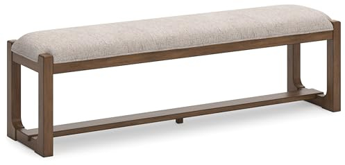 Signature Design by Ashley Cabalynn Farmhouse Upholstered Dining Bench, Foam Cushion, Hardwood Solids, 63.5 W x 16.5 D x 19.75 H, Beige & Light Brown
