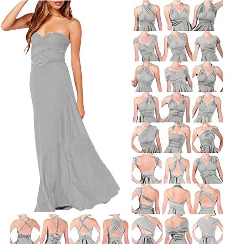 Ydsxlp Evening Dress Women's Multiway Backless Cocktail Dress Sexy Off Shoulder Bridesmaid Dress Elegant Plain Convertible Wrap Dress Long Maxi Dress for Wedding and Prom, A, S