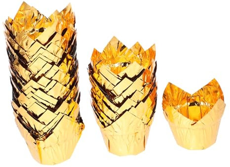 Ciieeo 50pcs Cake Moulding Holder Paper Cups Gold Cupcake Cases Muffin Cups for Baking Cake Accessory for Home Bakeries Random Style