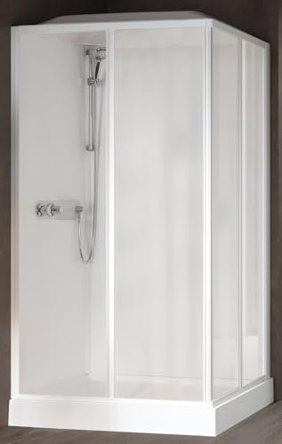 Novellini Media Glass A Standard Tettuccio Soffione 90x70 cm Cabina Doccia Multifunzione Apertura Scorrevole Montaggio Angolo Miscelatore Termostatico Vetro Trasparente Profilo Bianco Altezza 226 cm