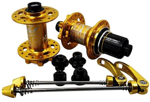DHNCBGFZ MTB Fahrradnaben 32 Loch Fahrrad Scheibenbremsnaben Aluminiumlegierung Mountainbike Nabe Steckachse Vorne 9x100/15x100 Hinten 10x135/12x142 Mm Mit Austausch-Endkappen(Gold)