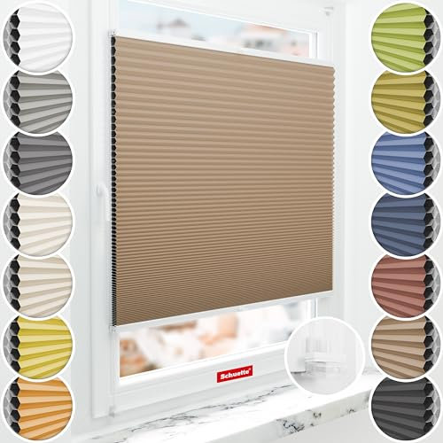 Schuette® Wabenplissee ohne Bohren ● Blackout x Honey ● Maple Wood (Braun) ● 115x100cm (Breite x Höhe) ● Suprafix Klemmhalter Incognito X ● 60 Sekunden Montage