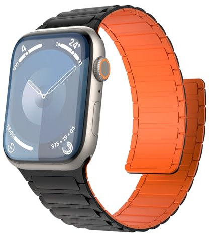 TiMOVO Magnetarmband Kompatibel mit Apple Watch-Armbändern 42/44/45/46/49 mm Herren Damen,Sport-Ersatzarmband für iWatch Ultra 2 Ultra SE2 SE Serie 10 9 8 7 6 5 4 3 2 1,Schwarz-Orange