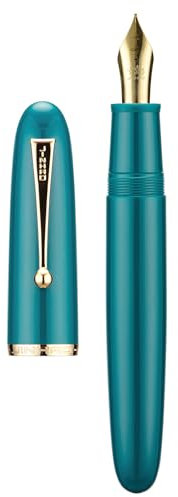 Jinhao 9019 Fountain Pen, Dadao Series #8 Heartbeat Medium Nib, Lake Blue Acrylic Barrel with Golden Clip Big Size Writing Pen
