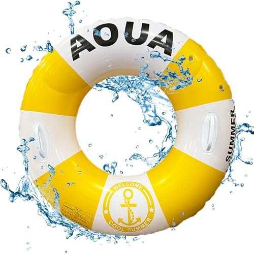 Schwimmring Erwachsene,Schwimmreifen Erwachsene Aufblasbarer Ring mit Griffen Aufblasbare Poolschwimmer,Aufblasbarer Poolring Schwimmring für Erwachsene Schwimmbad Wassersport (Gelb)
