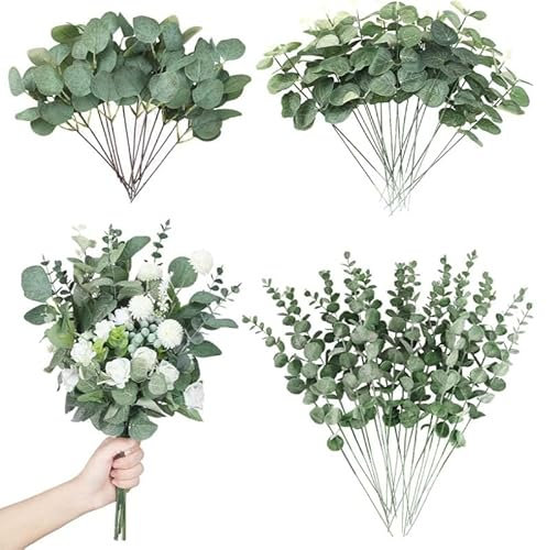YEJIKJ 30 Stück Künstliche Pflanzen Eukalyptus Deko, 38CM/15 inch Künstliche Zweige Eukalyptusblätter Getrocknet Eukalyptus Kunstpflanze Zweige für Hochzeitsdeko, Büro, Schlafzimmer Deko