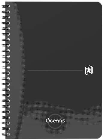 Oxford Spiral-Notizbuch A5 kariert, Oceanis, recycelter Kunststoff aus dem Meer, 180 Seiten, schwarz, 1 Stück
