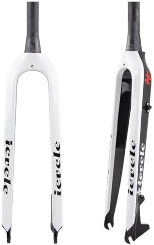 DHNCBGFZ Fourche Rigide De Vélo 26/27,5/29'' Fourche De VTT Entièrement en Fibre De Carbone Fourche Avant À Tube Conique 1-1/2 28,6 Mm Frein À Disque Fourche Dure Ultra Légère 450 G(Bianco,29)