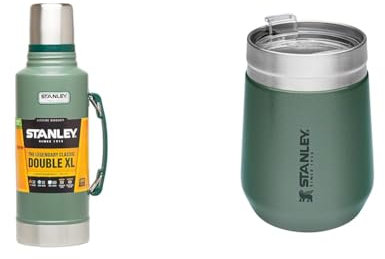 Stanley Classic Legendary Bottle 1.9L Hammertone Green - Botella Termica de Acero Inoxidable & Go Everyday Tumbler 0.29L / 10 OZ Hammertone Green – Stainless Steel Tumber for Wine