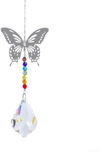SMZhomeone 1 ciondolo a forma di farfalla, incantevole ciondolo a forma di goccia in vetro, con strass a forma di arcobaleno, per decorare la casa (farfalla 1)