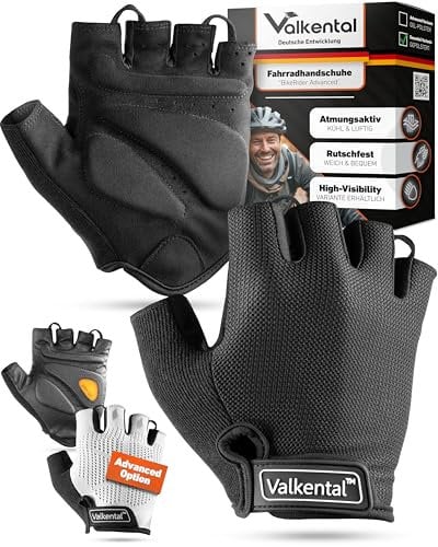 Valkental® - Gepolsterte Fahrradhandschuhe | Weich & Atmungsaktiv | Fahrrad Handschuhe Herren & Damen | Fingerlose Radhandschuhe - MTB/Rennrad/Trekking | Handschuhe Fahrrad Kurz & Leicht