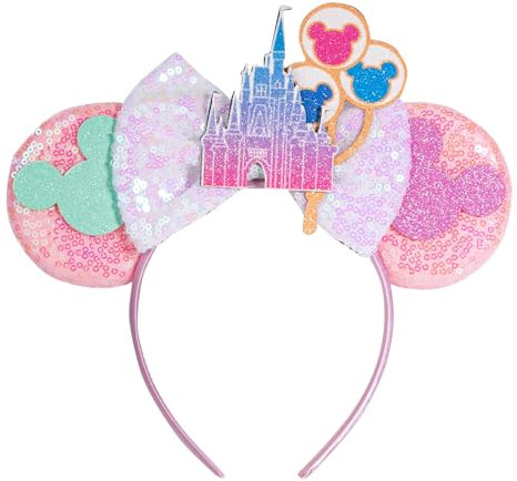 CHuangQi Mouse Ears Headband with Bow Double-sided Sequins Hairband for Mouse Themed Birthday Party Cosplay Decoration (XC65)