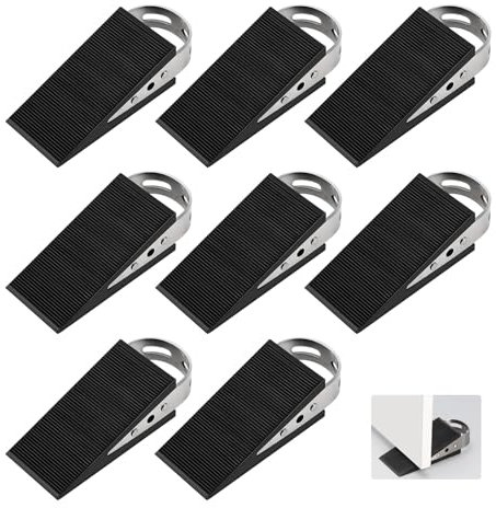 SUPAWAY 8 Stück Türkeil Gummi Türstopper Keil Mobile Türpuffer Schwarz Türschutz Rutschfester Gummikeil mit Edelstahlhaltern Kratzfester Keil für Badezimmer, Balkontür, Kinderzimmer, Terrassentür