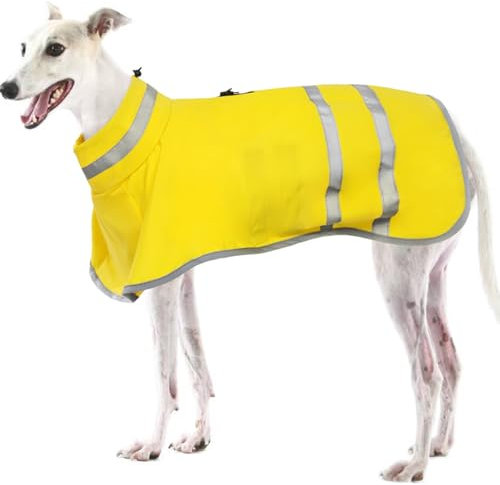 Kuoser Hunderegenmantel Wasserdicht für Große Hunde, Winddichte Regenjacke Mit Beingurten, Reflektierenden Streifen, Doppeltem Zipper Gurtloch, Gelb XXL