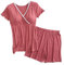 Lemoiitea Ensemble de pyjama de maternité pour femme enceinte, doux et confortable, col en V, manches courtes, haut d'allaitement avec coussinets et short à taille élastique, 2 pièces, vêtements de