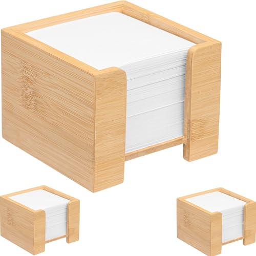 Zettelbox Bambus, nachhaltiger Zettelkasten Holz, Notizzettel Halter, 900 Blatt holzfreies Papier 70g/qm, H x B x T: 11,5 x 11,5 x 10,7 cm, natur, Sparsets von 1 bis 5 Stück erhältlich (3)