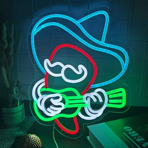 WIOSOUL Guitar Neon Sign, LED Acrylic Neon Lamp with USB Dimmable Guitar Light Chili Neon Sign for Bedroom Music Studio Bar Birthday Christmas,Wedding Party Decor