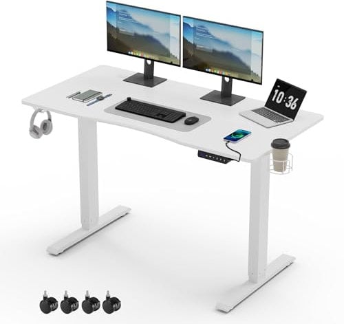 Mondeer Electric Standing Desk, Height Adjustable Sit Stand Desk with USB Charging and 3 Memory Smart Pannel, 120x60cm, Home Office Desk, White