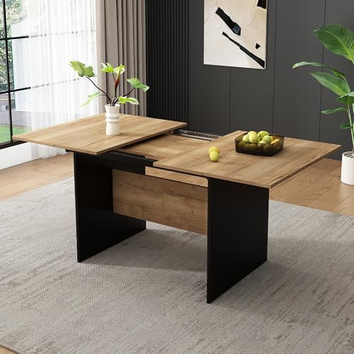 Erweiterbarer Esstisch 140/180L x 80 B x 73.5H(cm), Geeignet für 4-6 Personen, Holzmaserung Rechteckiger Schreibtische, Natürlicher, Erweiterbarer Esstisch im Minimalistischen Stil