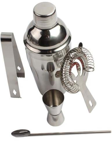 TOPBATHY 5pièces Kit De Shaker À Cocktail Acier Inoxydable Ensemble Outils De Barman avec Cuillère Pince À Glace Et Jigger Bar Restaurant Et Maison