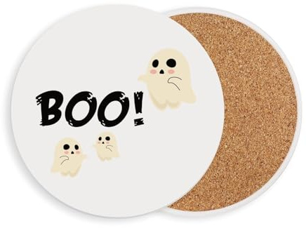 sous Verre Ronds en céramique - Boo! Little Ghosts Halloween Drawing Cute - 1 unité (108 x 108 mm)