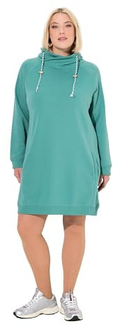 Ulla Popken Damen Sweatkleid, Stehkragen, Langarm, Taschen Casual Dress, Grün, 54-56 EU