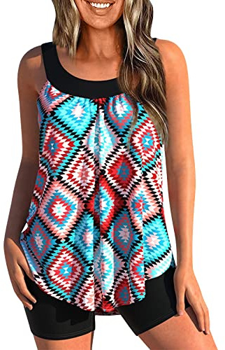 Maillots Deux Pièces Femme Grande Taille Tankini Shorty Ronde Ensemble Maillot De Bain Taille Haute Amincissant Push Up Bikini Ete Marque Pas Cher Beachwear(Rouge,S)