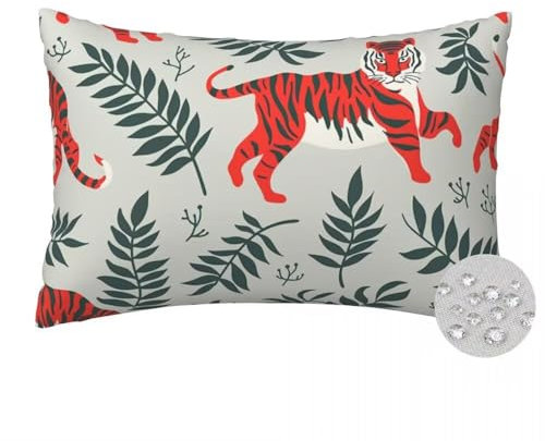 LLWYH Outdoor Kissen 40x60 cm 2er Set Kissenbezug Farn-Blätter Wasserfest Outdoor Kissenbezüge Tiger Dekokissen Zierkissen mit Verstecktem Reißverschluss Sofakissen für Garten Patio Deko -FS183