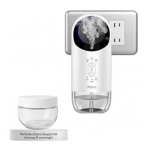 Misty Diffuseur sans eau à brancher (couverture de 1000 m²) avec pot vide rechargeable – Diffuseur d'huiles essentielles sans eau et huile parfumée | Facile à utiliser avec 6 réglages de brume