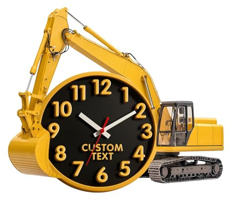 Certykllp Personalisierte 3D-Bagger-Wanduhr mit Namen für Jungen und Mädchen, Raumdekoration, benutzerdefinierter Bagger, LKW-Lader, Baugeräte und Maschinenuhr für Wohnzimmer, Küche, Büro (Bagger -1)