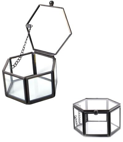 Cuicany Vintage Schmuckschatulle aus Glas, Geometrisches Glas Box, Geometrische Ringschatulle, Schmuckschatulle aus Metall, Hochzeit Ring Box, für Ringe, Armbänder, Schmuck(Schwarz)