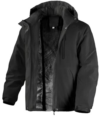 Flyplus Chaqueta de invierno para hombre con forro polar cálido, chaqueta de esquí impermeable, cortavientos, transpirable, con forro polar, capucha extraíble, chaqueta gruesa softshell