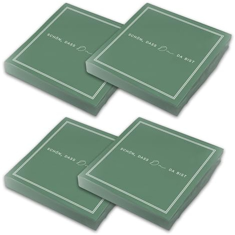 itenga Servietten „Schön, dass du da bist“ – 80 x Papier-Servietten, 3-lagig, 30 x 30 cm, Dekoration für Hochzeit, Geburtstag, Taufe, Kommunion, Konfirmation (salbei grün)