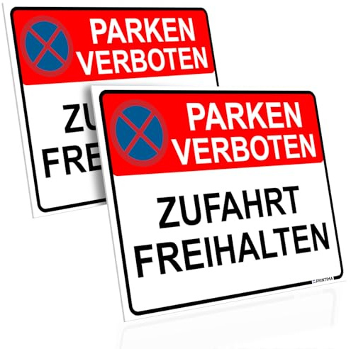PRINTIMA 2x Schild 40x30 cm PARKEN VERBOTEN – ZUFAHRT FREIHALTEN wetterfestes PVC Verbotsschild inkl. Befestigungsmaterial für Einfahrt, Garage, Hof und Firmengelände